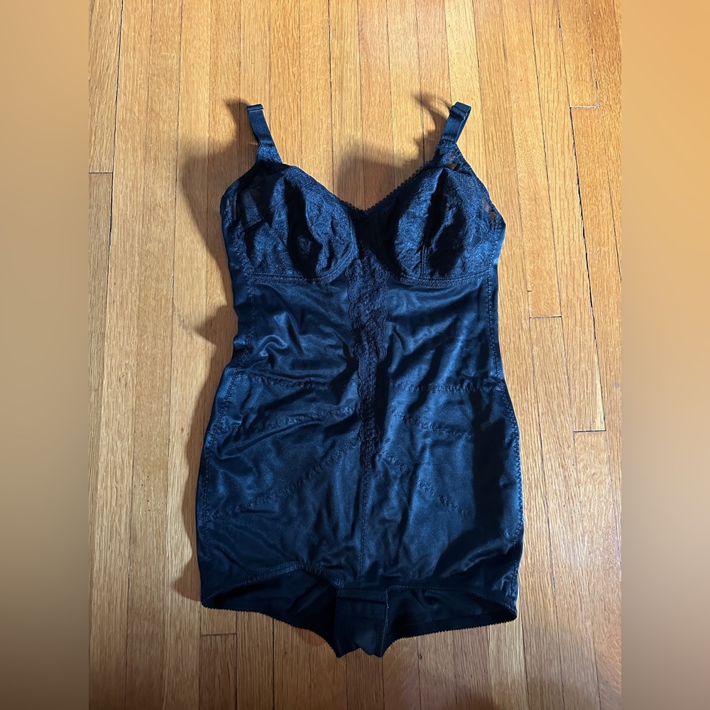 Vintage Black Lace Bodysuit, Size 36C